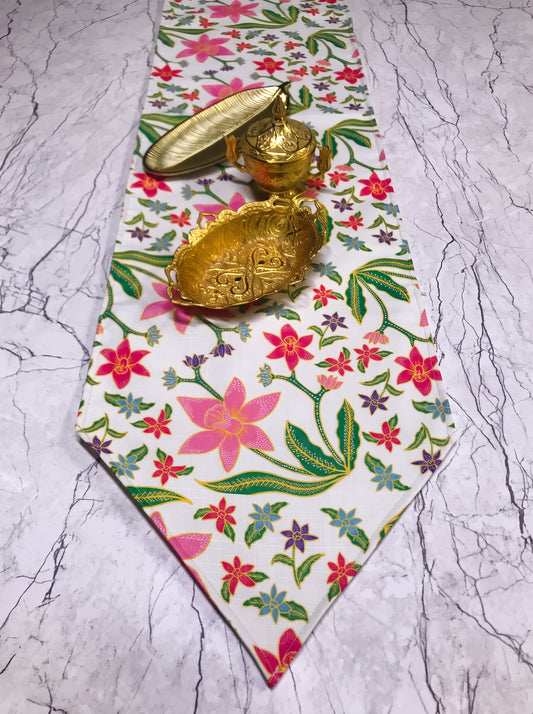 White Bloom Floral Table Runner