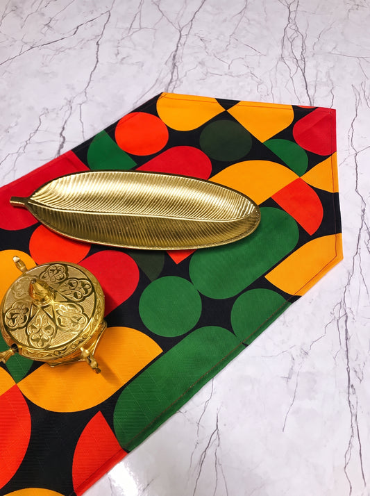 Mustard Red & Green Geometric Table Runner