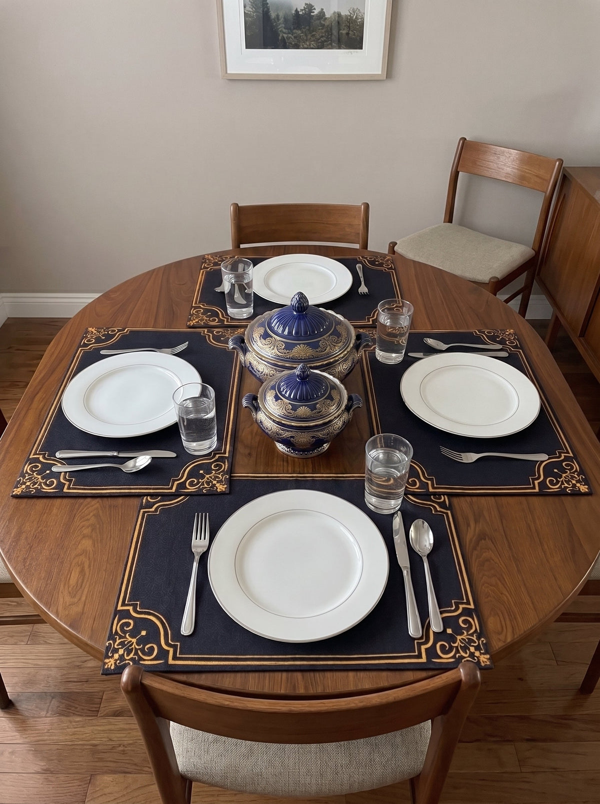 Royal Navy & Gold Filigree - Canvas Table Mat