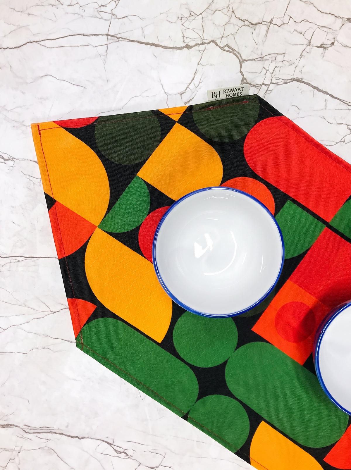 Mustard Red & Green Geometric Table Runner