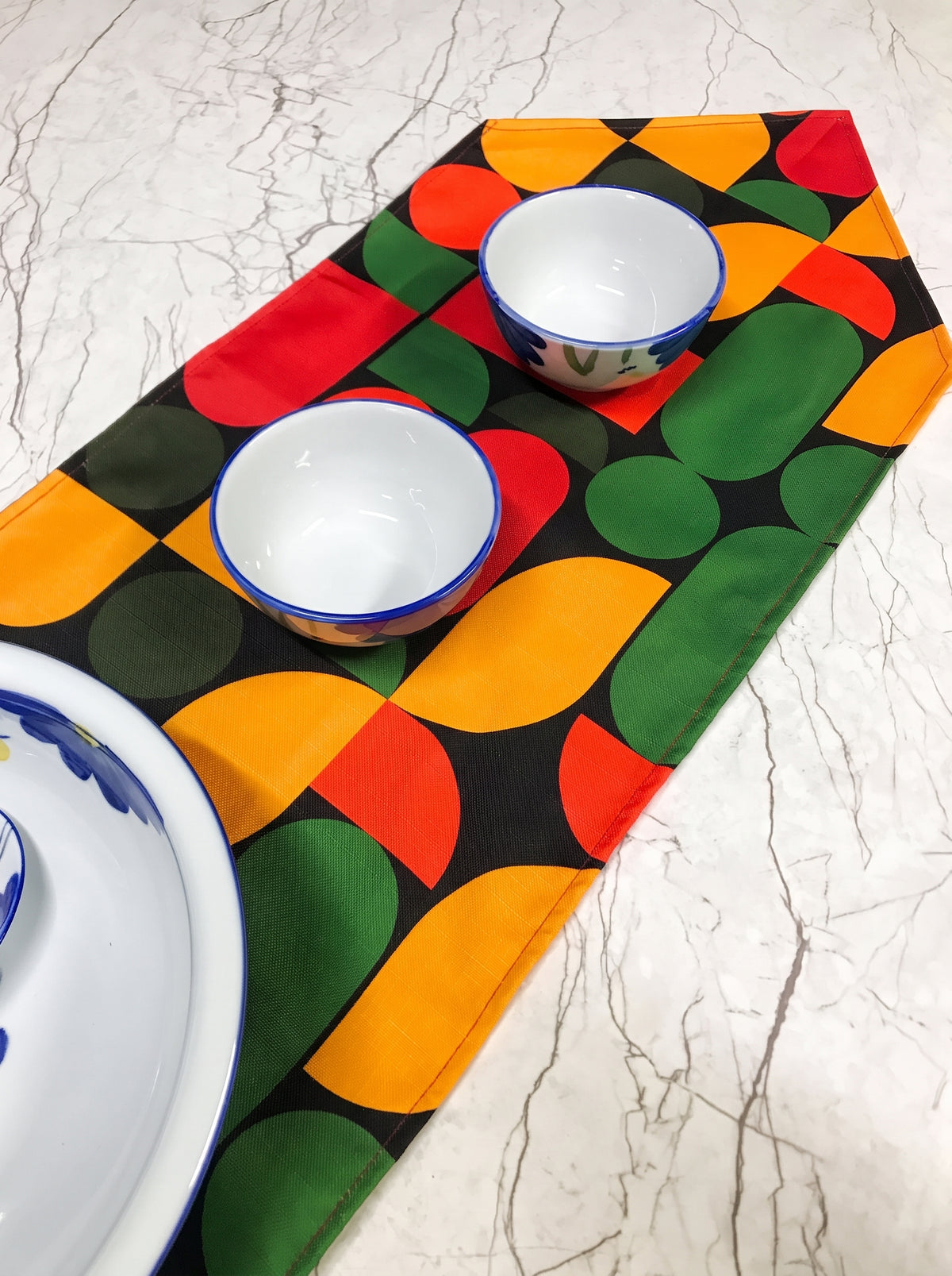 Mustard Red & Green Geometric Table Runner