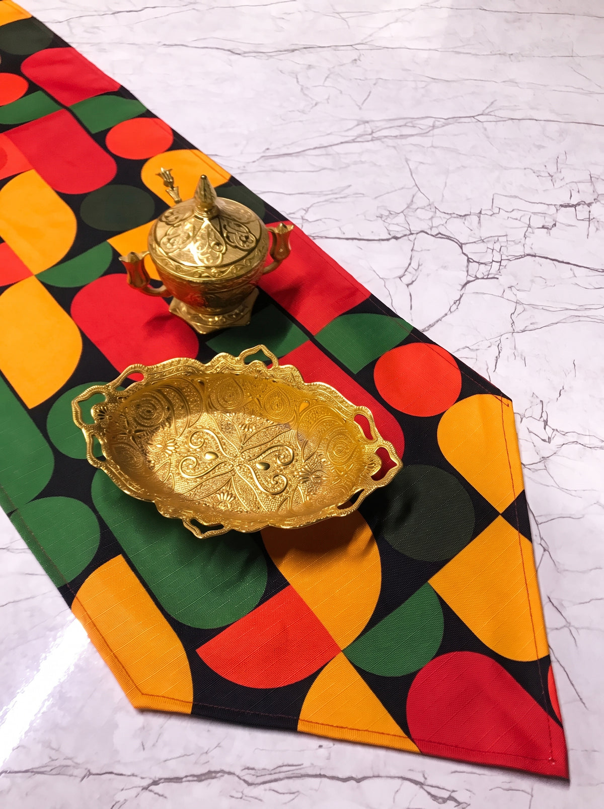 Mustard Red & Green Geometric Table Runner