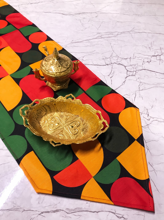 Mustard Red & Green Geometric Table Runner