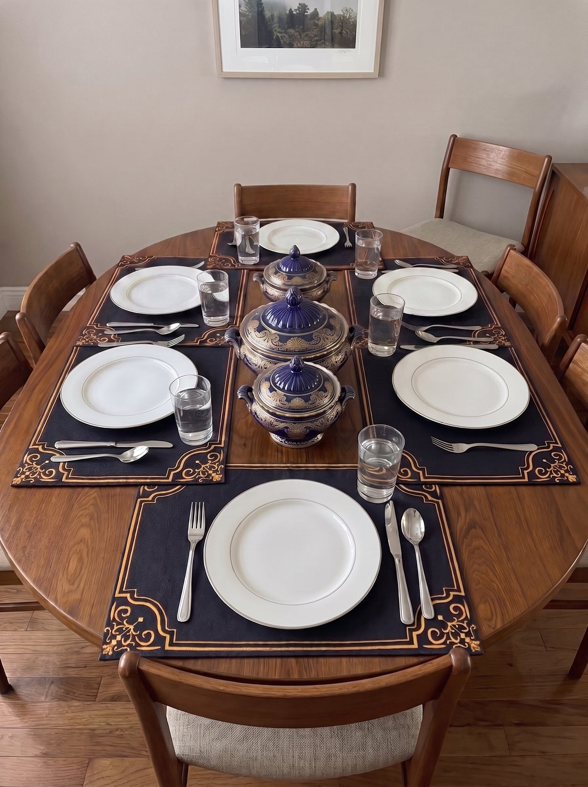 Royal Navy & Gold Filigree - Canvas Table Mat